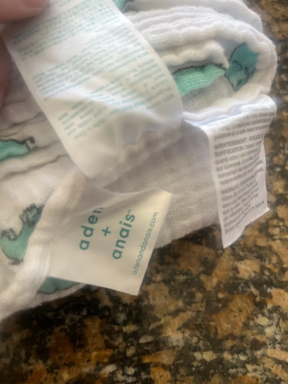 aden + anais White Muslin Swaddle with Mint Elephant Print